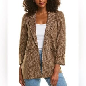 J. Crew Open Front Sweater Blazer in Brown Chevron Merino Wool Blend Small AQ412